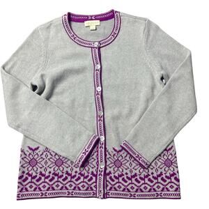 Appleseed’s Gray Purple Nordic Fair Isle Cardigan Sweater Women’s Small